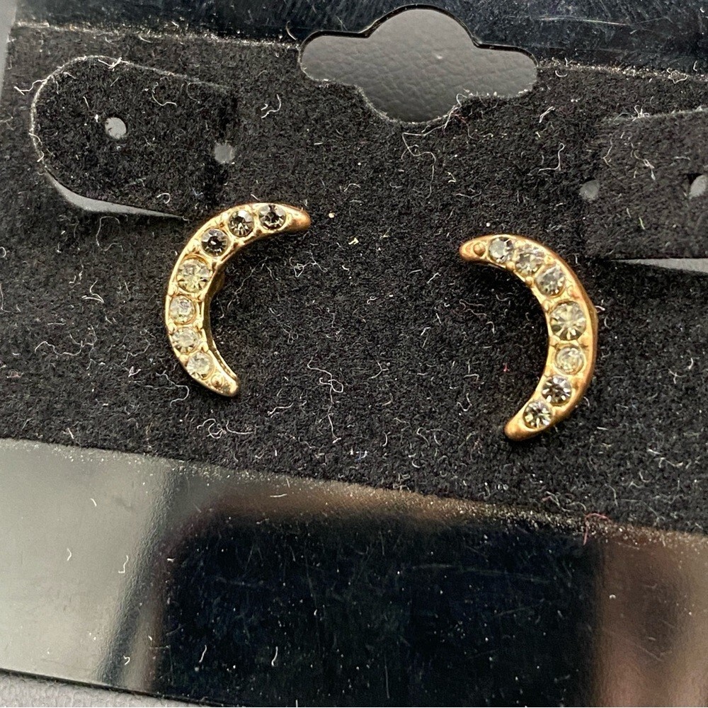 Crescent Moon Smokey Rhinestone Pierced Earrings
